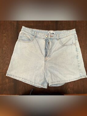 Zara Light Blue High-Waist Denim Shorts